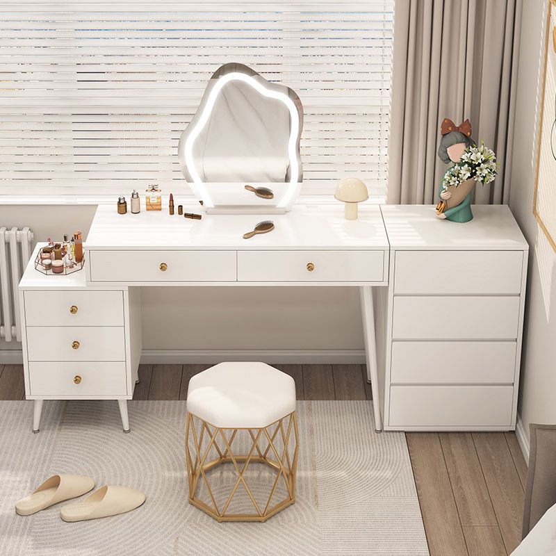 Modern Lighted Mirror Dressing Table Bedroom Makeup Table in White