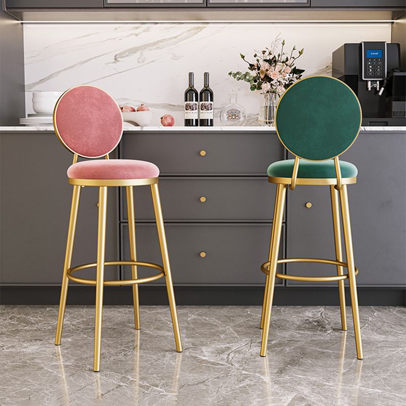 Glam Backrest Armless Counter Stool Iron Cafe Bar Stool with Velvet Cushion and Pedal Clearhalo 'Bar Furniture' 'Bar Stools' 'bar_stools' 'furn' 'furn_bar_stools' 'furniture_bar_stools' 'Kitchen & Dining Furniture' 'kitchen&dining_furn' 'kitchen' 'kitchen_furn' Furniture' 1200x1200_f0f3617a-8471-481f-a5ea-9bdf2df7386c