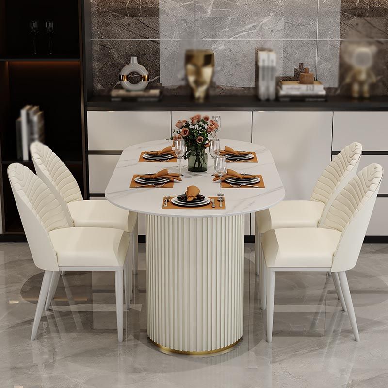 Contemporary Oval Dining Table Stone and Metal Double Pedestal Dining Table in White Clearhalo 'Dining Tables & Seating' 'Dining Tables' 'dining_table' 'furn' 'furn_dining_table' 'Furniture' 'furniture_dining_table' 'Kitchen & Dining Furniture' 1200x1200_f0f3a2bd-4eda-4be2-a59f-66b60ca7fd50