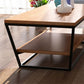 Mesa de centro de madera moderna de 19,68" de alto, mesa de cóctel con trineo de acero y estante