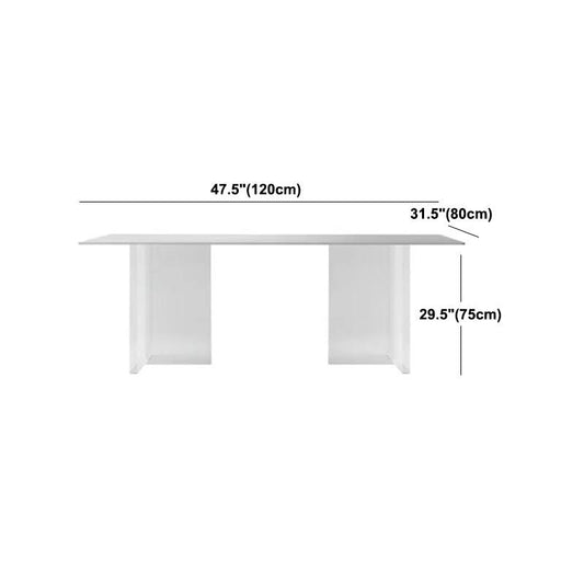 Rectangular Stone Dining Table Modern White Furniture with Acrylic Double Pedestal Clearhalo 'Dining Tables & Seating' 'Dining Tables' 'dining_table' 'furn' 'furn_dining_table' 'Furniture' 'Kitchen & Dining Furniture' 1200x1200_f0f79667-08c5-4169-9db3-135f039a325e