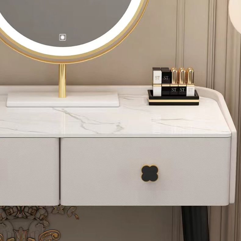 Glam Faux Leather Makeup Counter Bedroom Vanity Dressing Table with Drawer