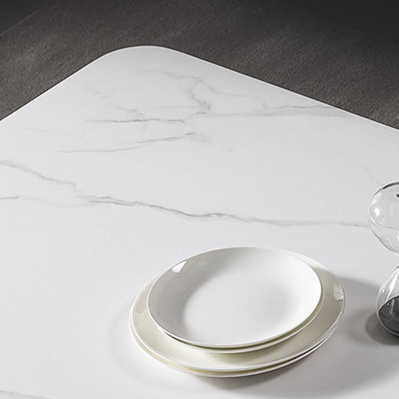 Mesa de comedor moderna de rectángulo Mesa base de metal de oro de piedra blanca sinterizada