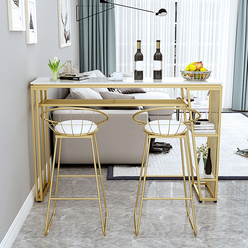 Contemporary Style Rectangle Bar Table Faux Marble Bistro Bar Desk with Storage Clearhalo 'Bar Furniture' 'Bar Tables' 'bar_tables' 'furn' 'furn_bar_tables' 'Furniture' 'Kitchen & Dining Furniture' 1200x1200_f0fc7de6-0003-4b86-9732-b559183cb82a