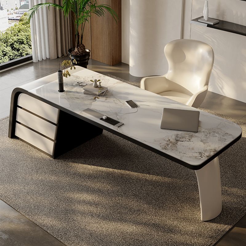 Modern Stone Office Desk Rectangular Shape Task Desk with 3-Drawers for Office Clearhalo 'furn' 'furn_office_desk' 'Furniture' 'Office Desks' 'Office Furniture' 'office_desk' 1200x1200_f10056b2-79f6-43c7-a17d-0a9ecd50ba9d