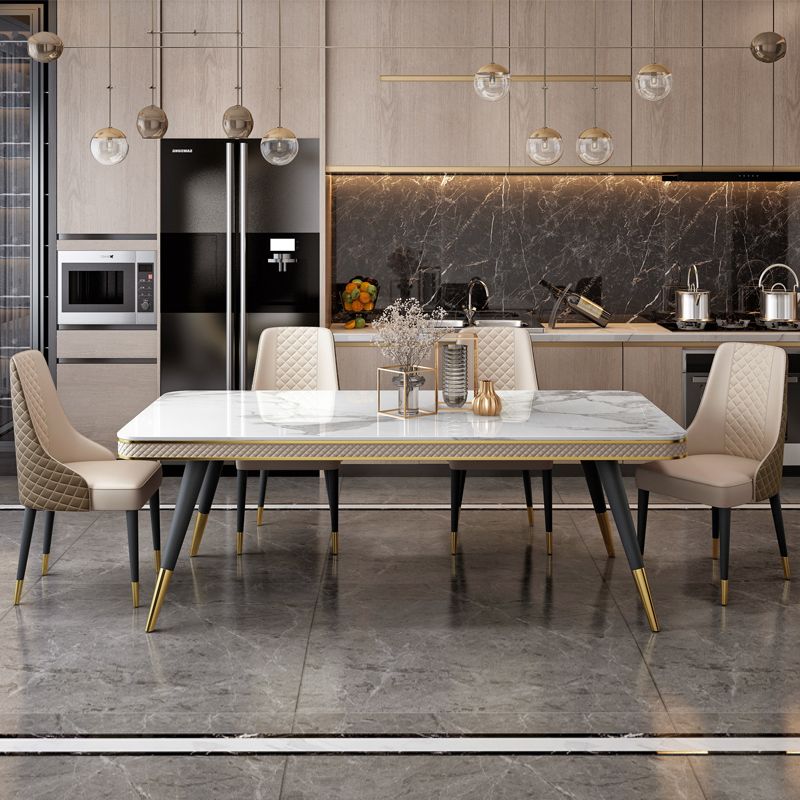 Glam 1/4/5/7 Pieces White Dining Table Set with Sintered Stone Top Rectangle Dinette Set Clearhalo 'Dining Room Sets' 'Dining Tables & Seating' 'dining_room_set' 'furn' 'furn_dining_room_set' 'Furniture' 'furniture_dining_room_set' 'Kitchen & Dining Furniture' 'kitchen&dining_furn' 'kitchen' 1200x1200_f1066505-a10a-4bf3-8275-8037c523b5b5