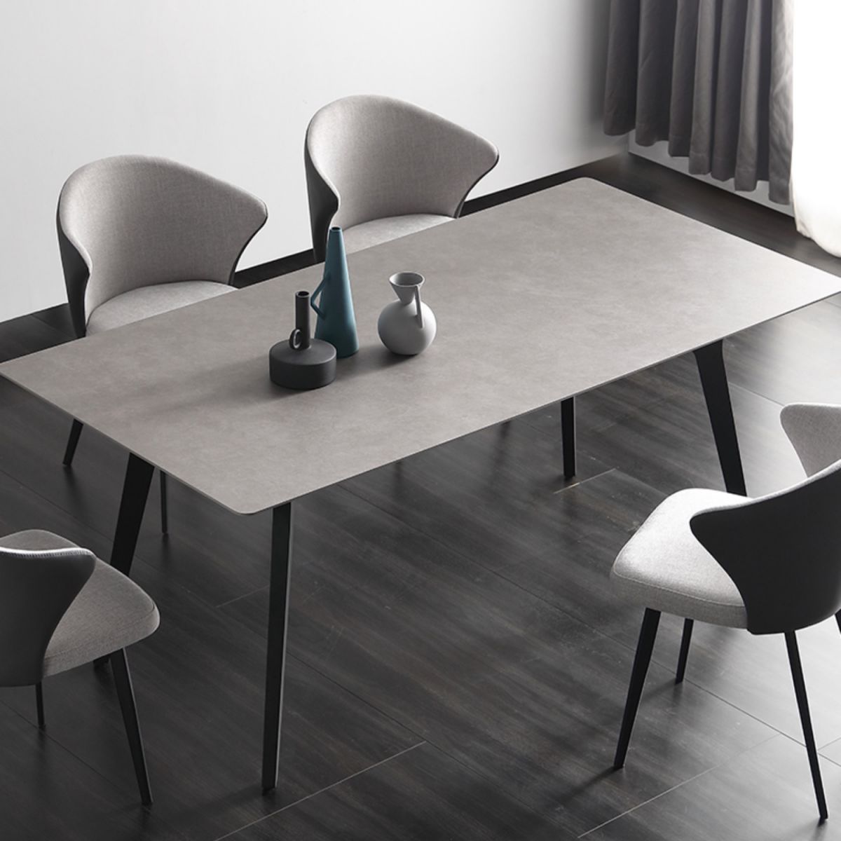 Industrial Sintered Stone Grey Table for Restaurant Rectangle Dining Table with 4 Legs Clearhalo 'Dining Tables & Seating' 'Dining Tables' 'dining_table' 'furn' 'furn_dining_table' 'Furniture' 'furniture_dining_table' 'Kitchen & Dining Furniture' 'kitchen' 'kitchen_dining_table' 1200x1200_f106d014-dafa-4408-9235-ca526c91b7ce