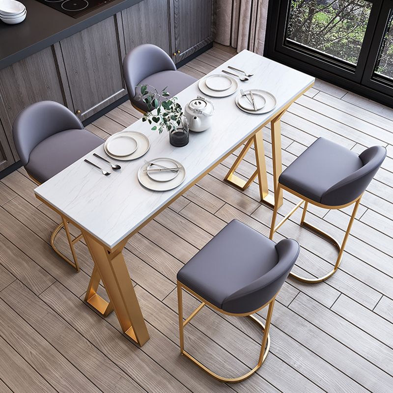 Glam Marble Counter Table with Rectangle Table Top Gold Double Pedestal Table - 42" H Clearhalo 'Bar Furniture' 'Bar Tables' 'bar_tables' 'furn' 'furn_bar_tables' 'Furniture' 'furniture_bar_tables' 'Kitchen & Dining Furniture' 1200x1200_f1094230-179a-43db-b3fb-9d14021be01f