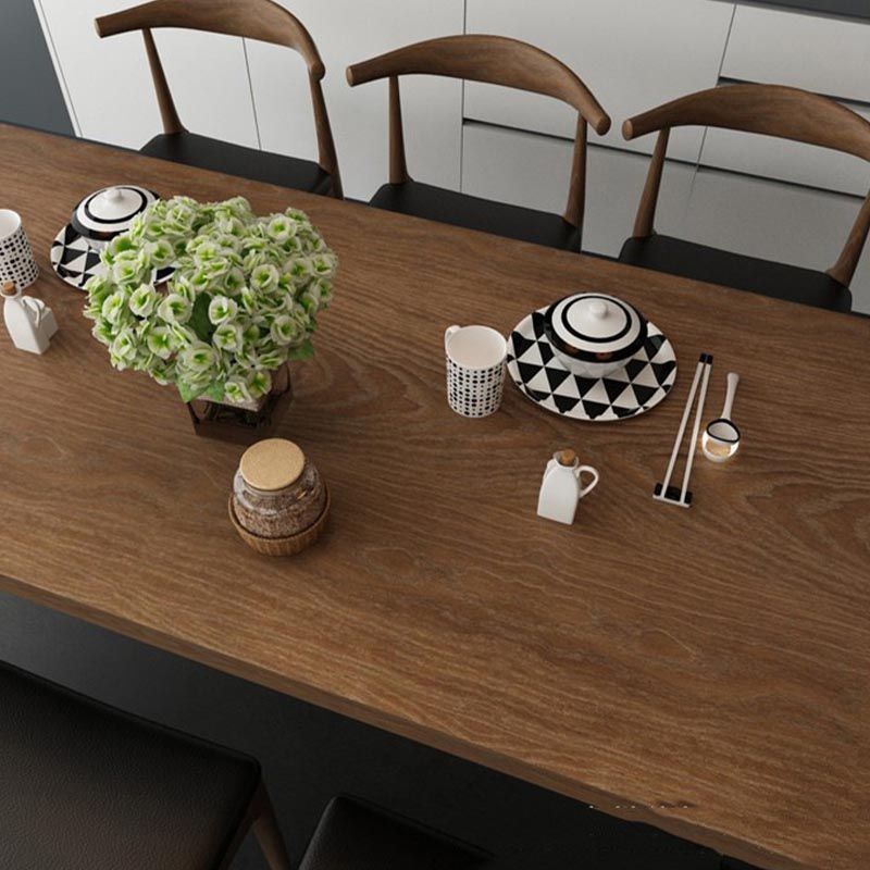Rectangular Solid Wood Restaurant Dining Table Modern Brown Furniture with Double Pedestal