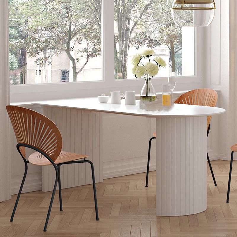 Irregular Shape Dining Table in White Modern Island Table with Double Pedestal Clearhalo 'Dining Tables & Seating' 'Dining Tables' 'dining_table' 'furn' 'furn_dining_table' 'Furniture' 'furniture_dining_table' 'Kitchen & Dining Furniture' 1200x1200_f10fd3b5-e880-47a1-a9cc-700a0dd8fea1