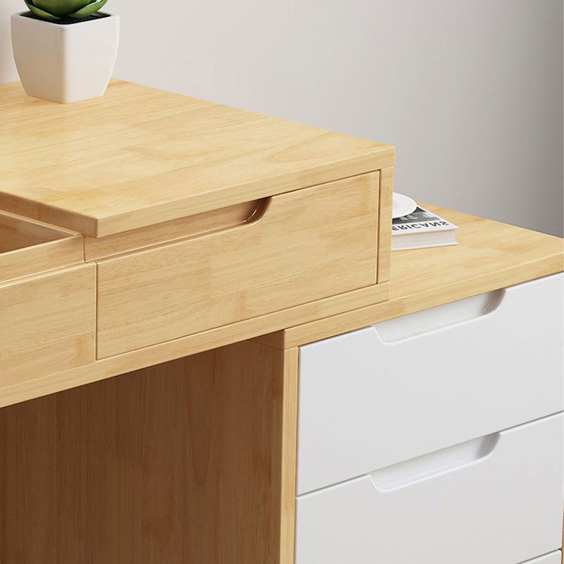 Bedroom Dressing Table Rubberwood Flip-Top Make-up Vanity with 4 Storage Drawers