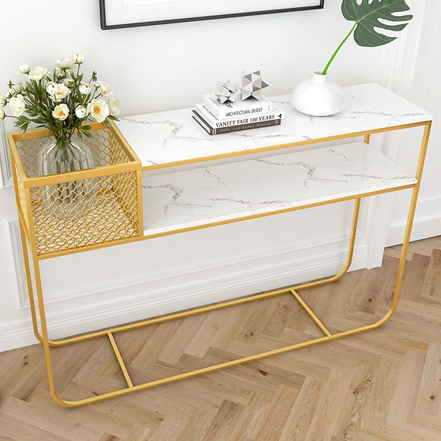 Tavolo console in marmo glam rettangolo bianco tavolo accento per la sala