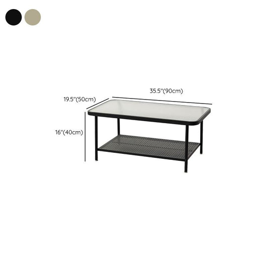 Mesa de café rectangular contemporánea con tapa de vidrio y 1 estante