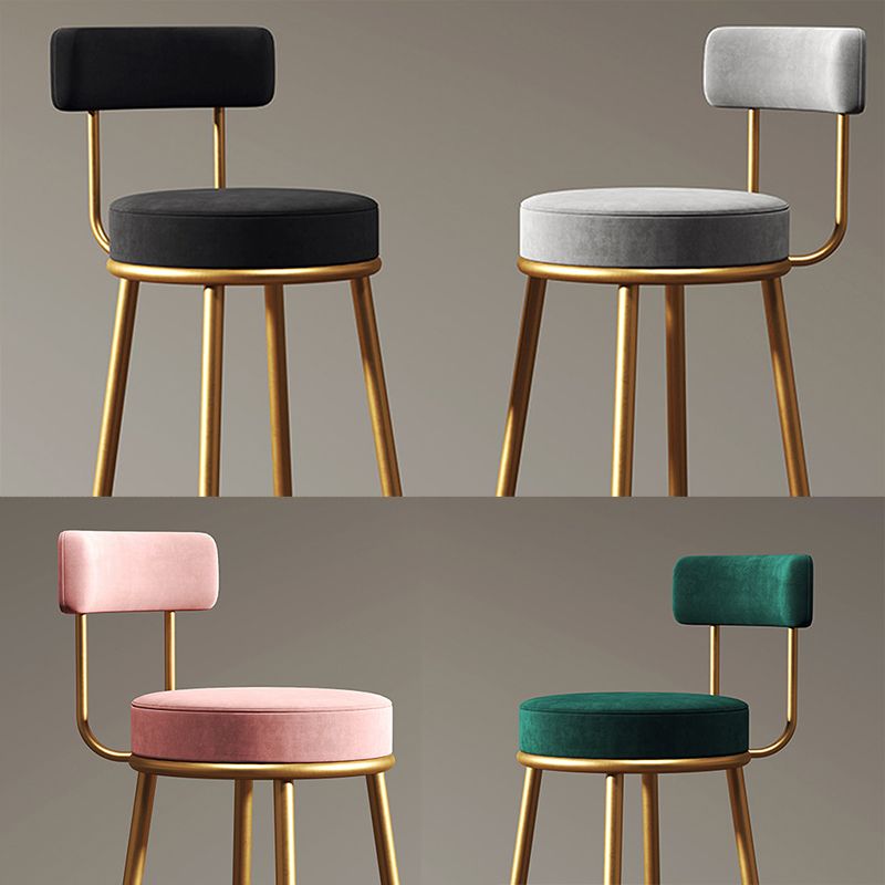 Glam Style Bar-stool with Iron Legs Footrest Low Back Round Seat for Kitchen Bar Clearhalo 'Bar Furniture' 'Bar Stools' 'bar_stools' 'furn' 'furn_bar_stools' 'furniture_bar_stools' 'Kitchen & Dining Furniture' 'kitchen&dining_furn' 'kitchen' 'kitchen_furn' Furniture' 1200x1200_f126d290-13af-4d32-bd1c-451456bed0fc