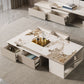 Rectangle Stone Cocktail Table Glam Single Coffee Table with Storage Drawers