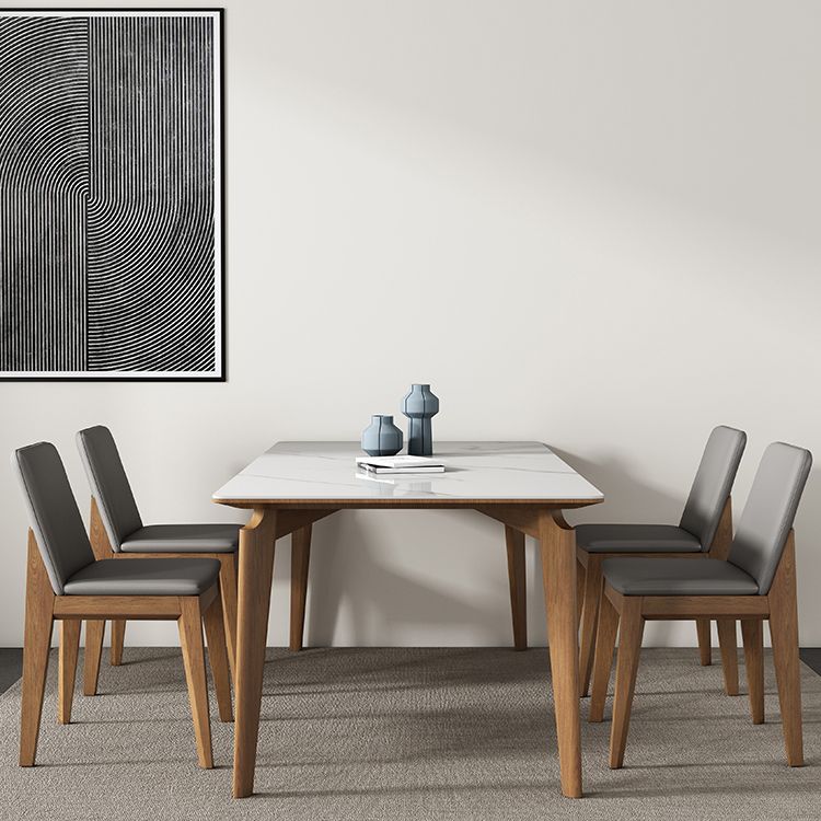 Mid-Century Modern Rectangle Dining Table White Sintered Stone Table with 4 Ash Solid Wood Legs Clearhalo ' dining_table' 'Dining Tables & Seating' 'Dining Tables' 'furn' 'furn_dining_table' 'Furniture' 'furniture_dining_table' 'Kitchen & Dining Furniture' 'kitchen&dining_furn' 'kitchen' 'kitchen_dining_table' 1200x1200_f12facc6-2530-4010-b9b1-56d0f153ff95