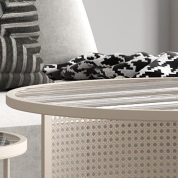 Tavolino contemporaneo nidificazione set con top in vetro rotondo e base di ferro