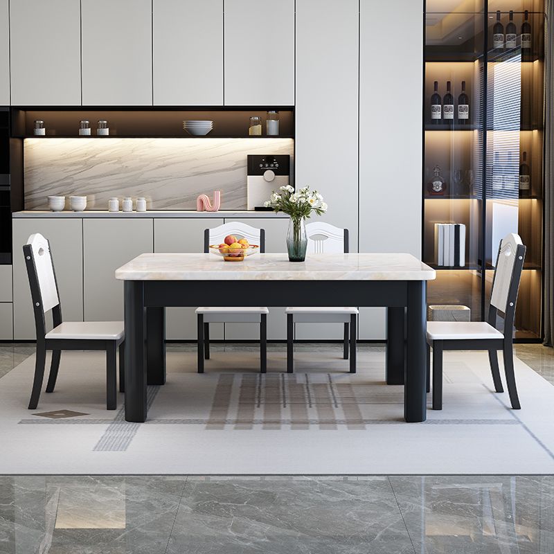 Contemporary Style Rectangle Marble Fixed Dinner Table with 4 Legs Clearhalo 'Dining Tables & Seating' 'Dining Tables' 'dining_table' 'furn' 'furn_dining_table' 'Furniture' 'Kitchen & Dining Furniture' 1200x1200_f1323aa4-614f-44f5-a2f2-87a9f2eb1f0d