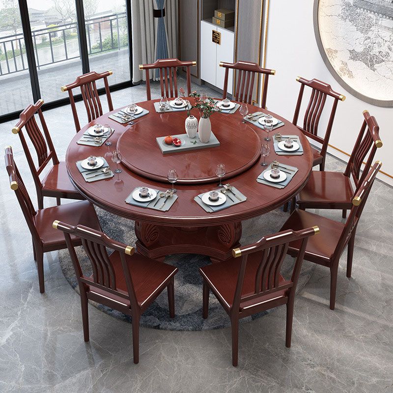 Wood Pedestal Dining Table Turntable Dining Table for Dining Room Clearhalo 'Dining Tables & Seating' 'Dining Tables' 'dining_table' 'furn' 'furn_dining_table' 'Furniture' 'Kitchen & Dining Furniture' 1200x1200_f13372f1-551b-4cea-a261-174434604d06
