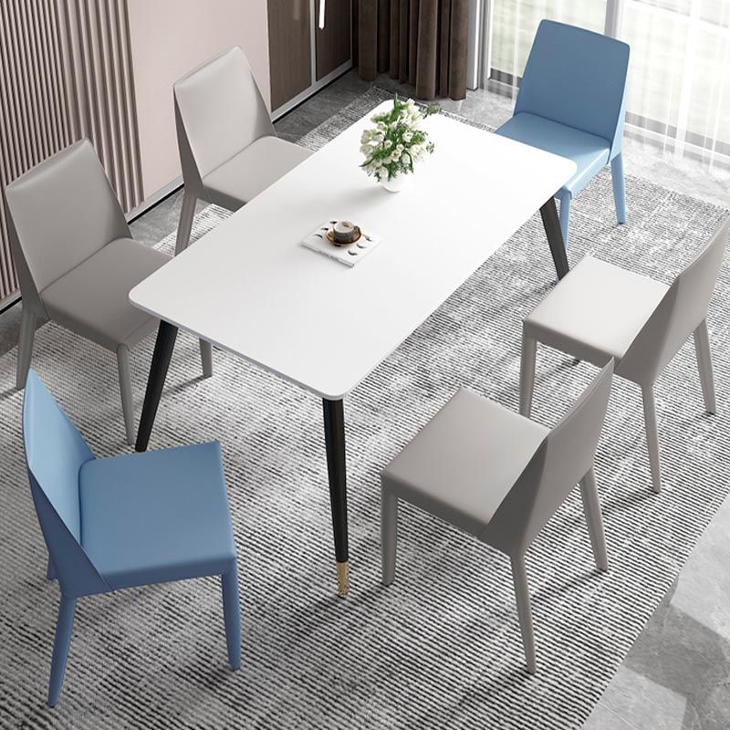 Muebles modernos de silla de comedor de cuero con patas de acero en acabado mate para el hogar