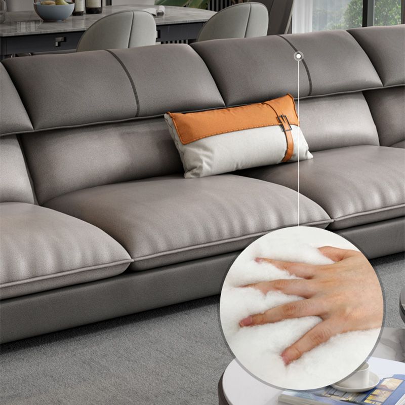 4-seat Faux Leather Retro Sofa & Chaise Grey Pillow Top Arm Sofa