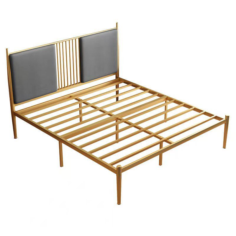 Glam Golden Frame Bed with Metal Legs and Upholstered Headboard