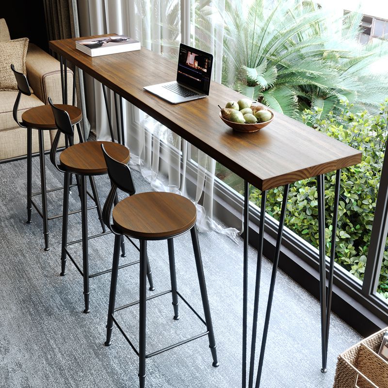 Rectangle Bar Pub Table Set 1/4 Pcs Solid Wood Top Bar Table and Iron Stools Clearhalo 'Bar Furniture' 'furn' 'furn_home_bar_bar_sets' 'Furniture' 'Home Bars & Bar Sets' 'home_bar_bar_sets' 'Kitchen & Dining Furniture' 1200x1200_f13aed06-85fb-433d-9c7d-49de4cd54968