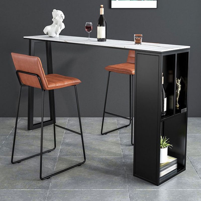 Mesa de bar de piedra sinterizada Mesa de bar rectangular moderna con estantes de almacenamiento