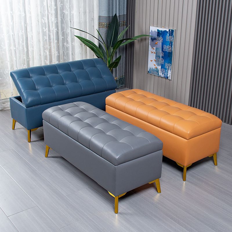 Glam Pouf Ottoman PU Leather Upholstered Solid Color Tufted Square Ottoman with Storage