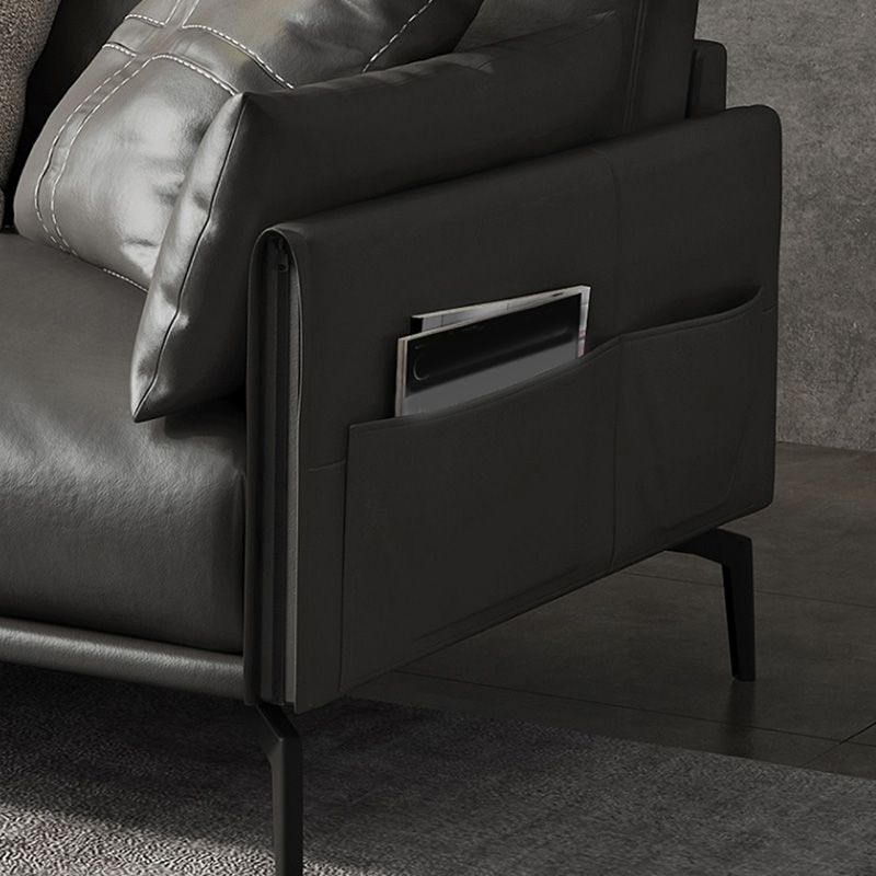 Sofá de brazo cuadrado 33.46 "Sofá de cuero genuino alto con espalda suelta