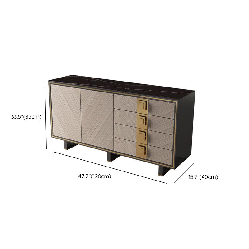 Scheda laterale Glam 4-Drawer Abbazzine nera a 2 porte con base di metallo