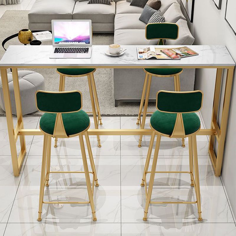 Glam White Marble Pub Table with Rectangle Table Top Gold Trestle Table - 42" H Clearhalo 'Bar Furniture' 'Bar Tables' 'bar_tables' 'furn' 'furn_bar_tables' 'Furniture' 'furniture_bar_tables' 'Kitchen & Dining Furniture' 1200x1200_f14923fd-5706-4396-85b2-e881a1ee80c2