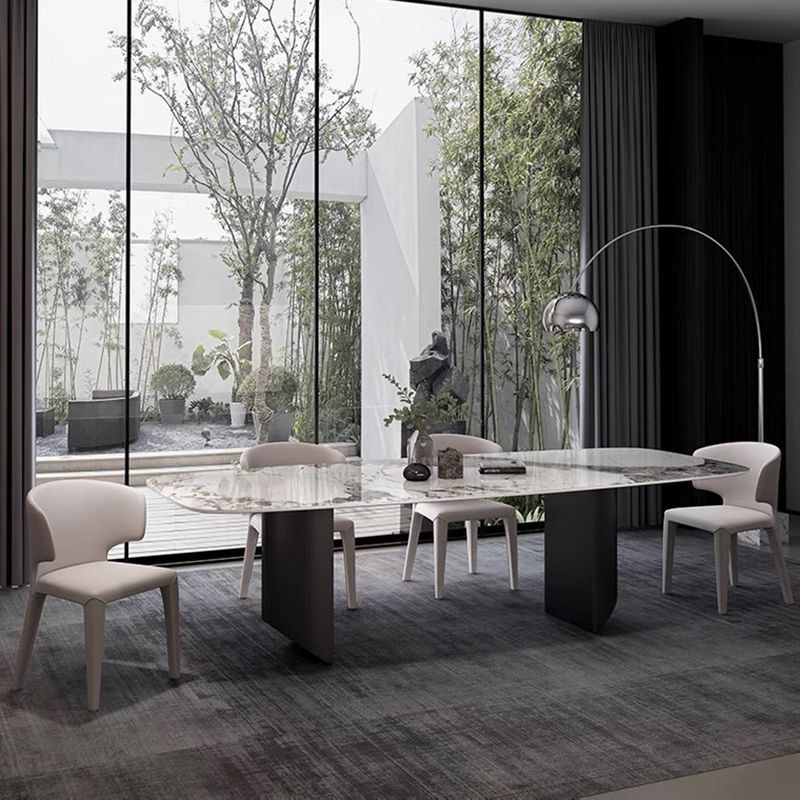 Rectangle Dining Table Sintered Stone Top Modern White Table with Black Legs Clearhalo 'Dining Tables & Seating' 'Dining Tables' 'dining_table' 'furn' 'furn_dining_table' 'Furniture' 'Kitchen & Dining Furniture' 1200x1200_f1497e22-3f5f-491f-8bbb-09e9e7cc0b71