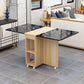 Foldable Artificial Wooden Top Table Extendable Rectangle Table with Storage Trestle Base Clearhalo ' dining_table' 'Dining Tables & Seating' 'Dining Tables' 'furn' 'furn_dining_table' 'Furniture' 'furniture_dining_table' 'Kitchen & Dining Furniture' 'kitchen&dining_furn' 'kitchen' 'kitchen_dining_table' 1200x1200_f14a2d31-8ccf-4207-8868-ccdafb502cce
