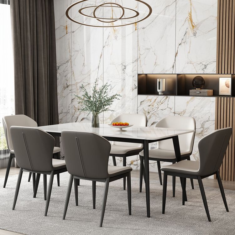 Contemporary Style Sintered Stone Dining Table Rectangular 4 Legs Table in White Clearhalo ' dining_table' 'Dining Tables & Seating' 'Dining Tables' 'furn' 'furn_dining_table' 'Furniture' 'furniture_dining_table' 'Kitchen & Dining Furniture' 'kitchen&dining_furn' 'kitchen' 'kitchen_dining_table' 1200x1200_f14a424a-e2fc-4f29-8056-e4e353e466eb