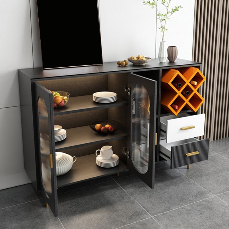 Sideboard di vetro moderni a tavolo a buffet con 2-cassetti e 2 porte