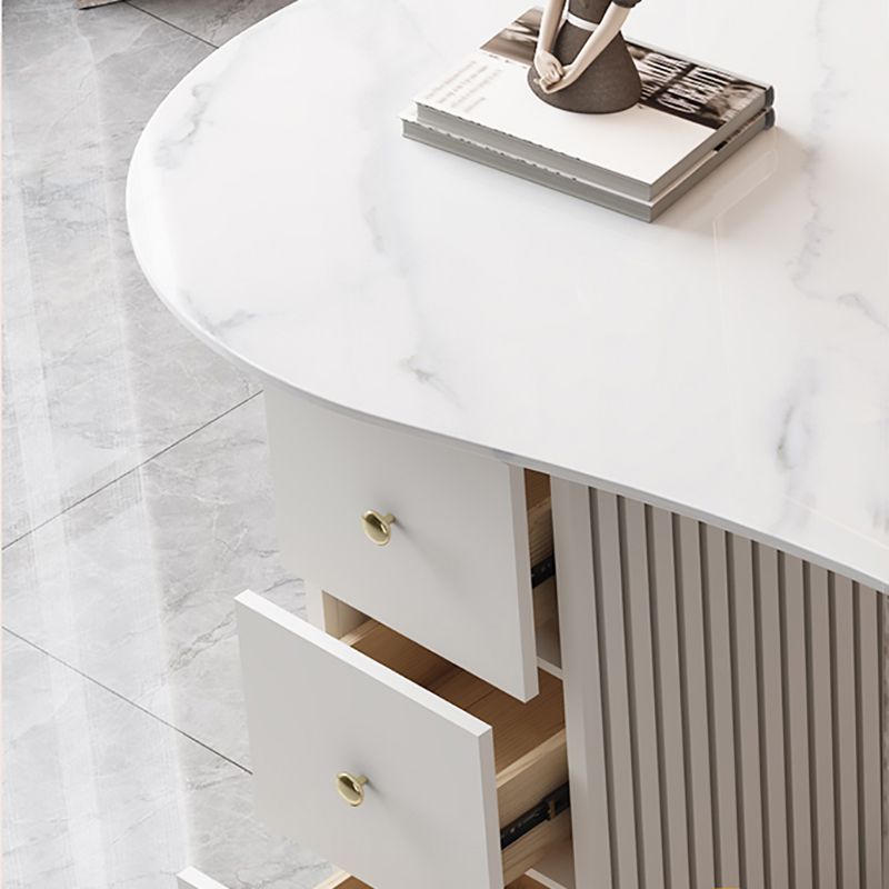 Unconventional Shape Office Desk Pedestal Glam Writing Desk in White Clearhalo 'furn' 'furn_office_desk' 'Furniture' 'Office Desks' 'Office Furniture' 'office_desk' 1200x1200_f152c119-8424-4baf-a94c-b9dde0ed9478