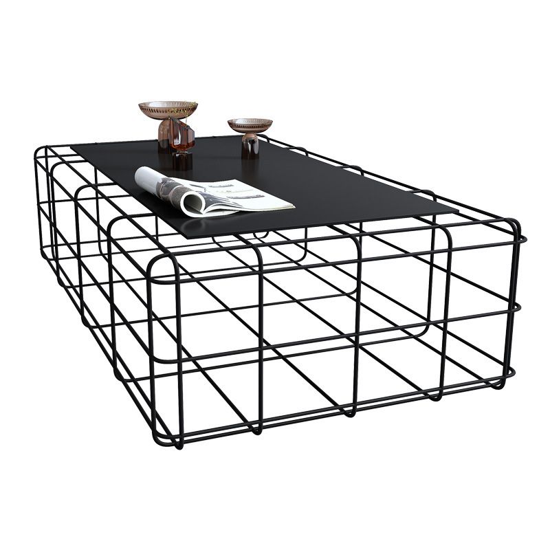 Mid-Century Modern Frame Coffee Table in Black with Iron Top