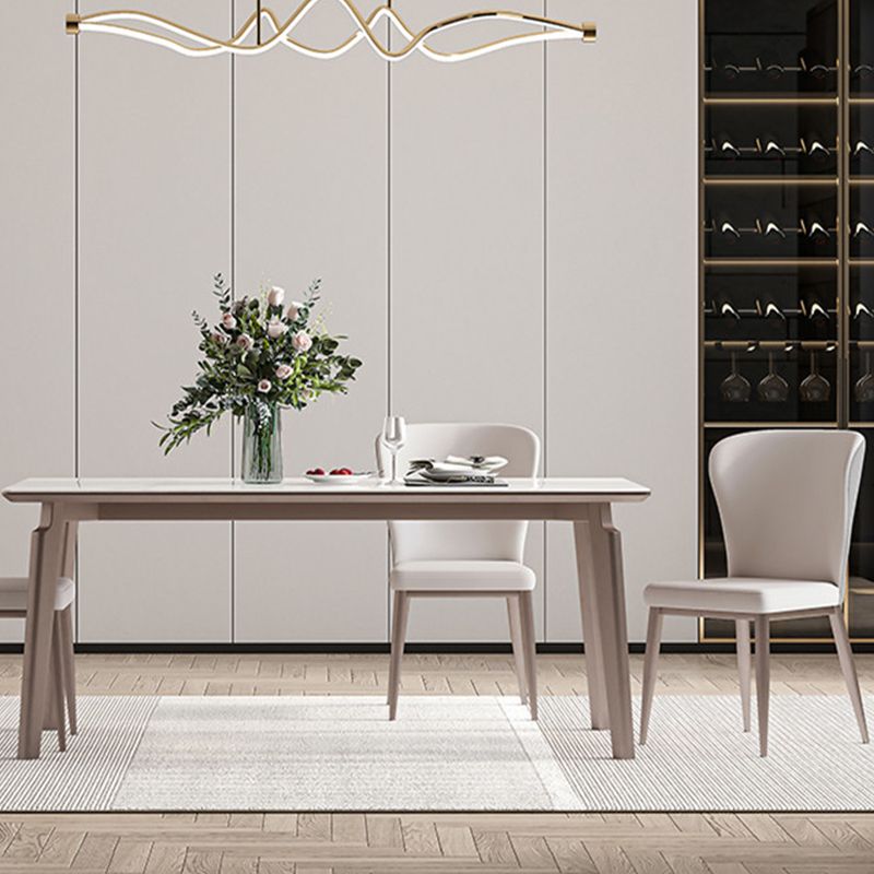Mesa de comedor estilo Glam, mesa de comedor rectangular de piedra en blanco