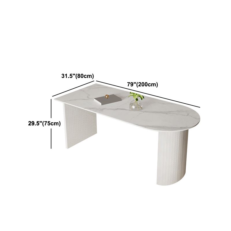 Sintered Stone Dining Table Modern White Furniture with Double Pedestal for Office Clearhalo 'Dining Tables & Seating' 'Dining Tables' 'dining_table' 'furn' 'furn_dining_table' 'Furniture' 'Kitchen & Dining Furniture' 1200x1200_f15658e3-09f3-437d-a40f-1d949610e972
