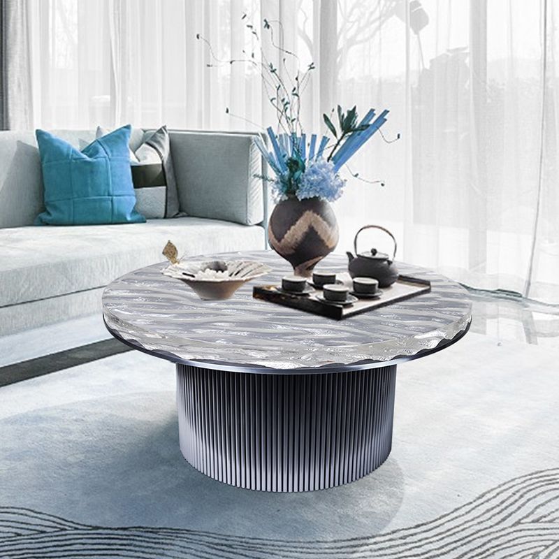 Clear Glam Metal Single Round Pedestal Coffee Cocktail Table