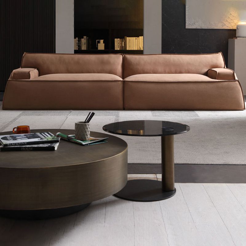 Brown Recessed Arm Sofa Contemporary 3/4-seater Suede Seating