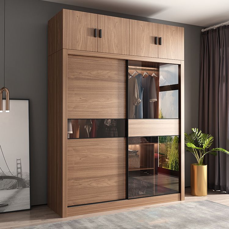 Brown Wardrobe Closet Engineered Wood Storage Cabinet for Bedroom