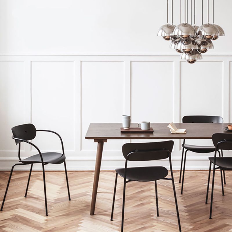 Industrial Armless Kitchen Chair Wooden Open Back Side Chair with Metal Base