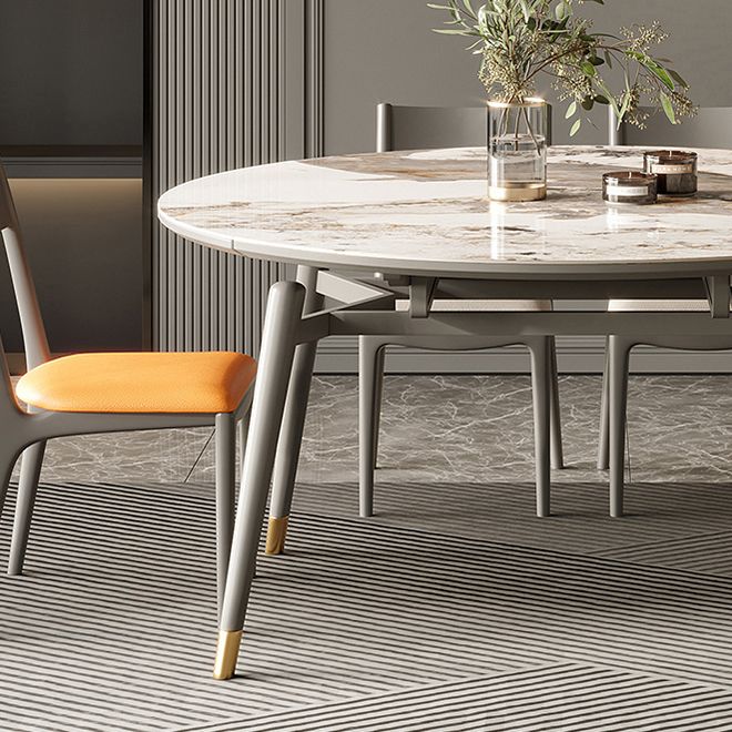 4-foot Stone Dinette Table Contemporary Round Dining Table with Drop Leaf Clearhalo ' dining_table' 'Dining Tables & Seating' 'Dining Tables' 'furn' 'furn_dining_table' 'Furniture' 'furniture_dining_table' 'Kitchen & Dining Furniture' 'kitchen&dining_furn' 'kitchen' 'kitchen_dining_table' 1200x1200_f165b4a9-5b82-4518-a055-6a3b86c9ecdd