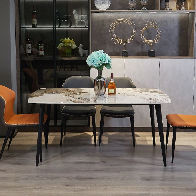 Modern Beige Sintered Stone Dining Table Rectangle Shape Dining Table with 4 Legs Base Clearhalo ' dining_table' 'Dining Tables & Seating' 'Dining Tables' 'furn' 'furn_dining_table' 'Furniture' 'furniture_dining_table' 'Kitchen & Dining Furniture' 'kitchen&dining_furn' 'kitchen' 'kitchen_dining_table' 1200x1200_f1677f8c-49f4-4ede-8099-21bc2496e554