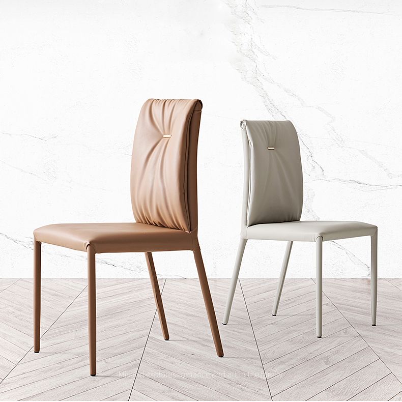Contemporary Style Leather Dining Side Chairs Solid Back Armless Chairs (Set of 2) Clearhalo ' kitchen&dining_furn' 'Dining Chairs' 'Dining Tables & Seating' 'dining_chair' 'furn' 'furn_dining_chair' 'Furniture' 'furniture_dining_chair' 'Kitchen & Dining Furniture' 'kitchen' 1200x1200_f16884f7-0ba2-440c-91d5-2c0c799b4ce7
