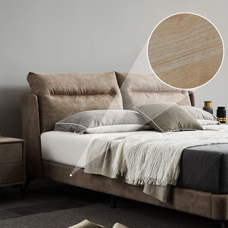 Espresso Down Panel Bed Contemporary Standard Bed with Upholstered Headboard