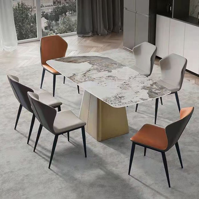Traditional Rectangle Luxury Dining Table White Sintered Stone Table with Metal Pedestal Base Clearhalo ' dining_table' 'Dining Tables & Seating' 'Dining Tables' 'furn' 'furn_dining_table' 'Furniture' 'furniture_dining_table' 'Kitchen & Dining Furniture' 'kitchen&dining_furn' 'kitchen' 'kitchen_dining_table' 1200x1200_f16bb4f6-a115-4914-bf41-ee8b810ea9f2