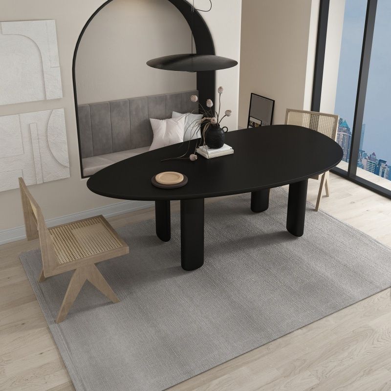 Oval Solid Wood Dining Table in Grey/Black Modern Table with 4 Legs for Restaurant Clearhalo ' dining_table' 'Dining Tables & Seating' 'Dining Tables' 'furn' 'furn_dining_table' 'Furniture' 'furniture_dining_table' 'Kitchen & Dining Furniture' 'kitchen&dining_furn' 'kitchen' 'kitchen_dining_table' 1200x1200_f16e5c53-8879-4e44-a17e-f8e8d5eb0004